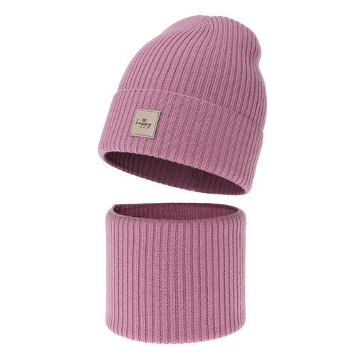 Meisjes herfst/lente set muts en buissjaal, violet, 100% Merino Wol, Vanita