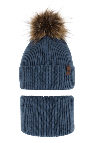 Jongens winter set muts en sjaal, blauw, met garen pompon, Modus