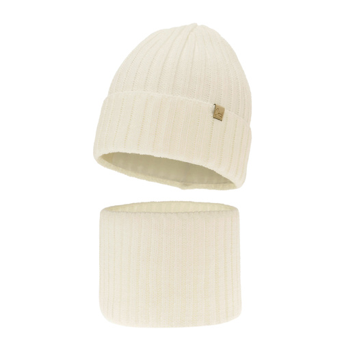 Meisjes winter set muts en buissjaal, kremowy, Mitti