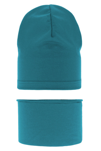 Jongens herfst/lente set muts en buissjaal, szmaragdowy, bawełniany, Hazel