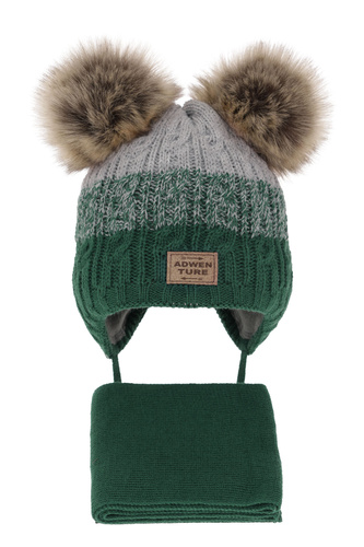 Jongens winter set, groen, met twee pompons, Platon