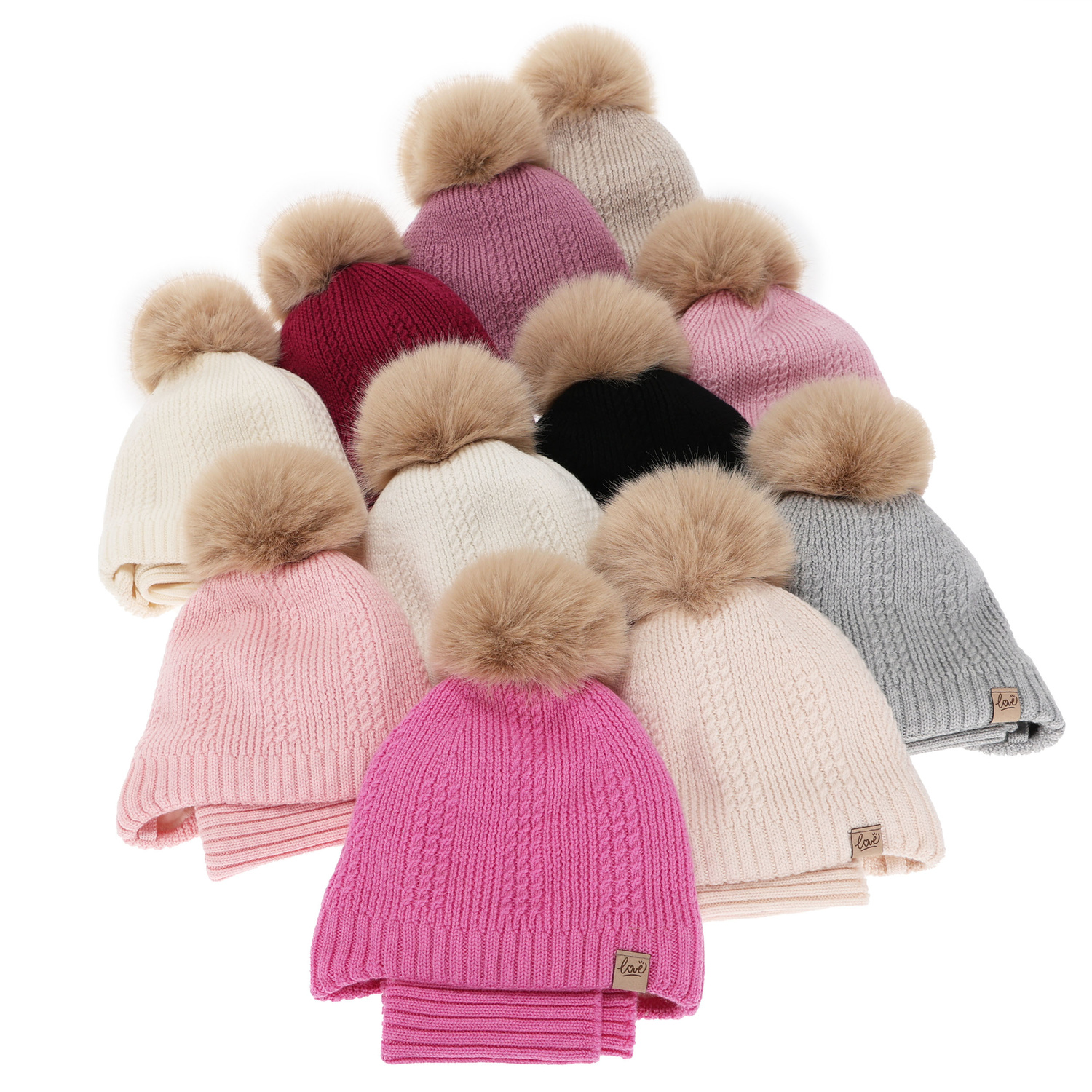 Tyttöjen talvisetti (pipo ja putkihuivi), beige 100% Merinovilla, villafleece vuorilla, nauhoilla Danielle