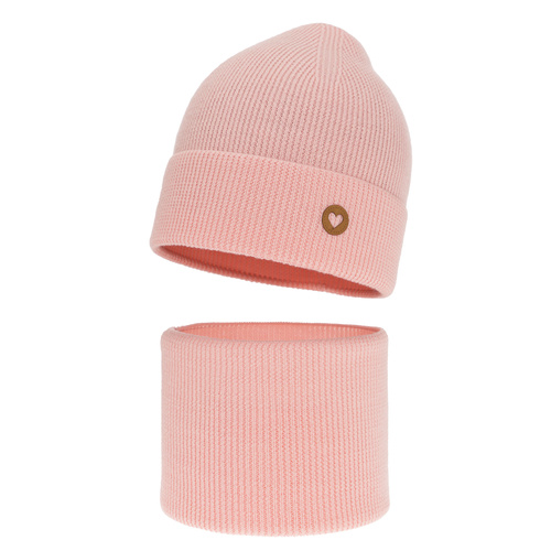 Meisjes herfst/lente set muts en buissjaal, lichtroze, 100% Merino Wol, Brook