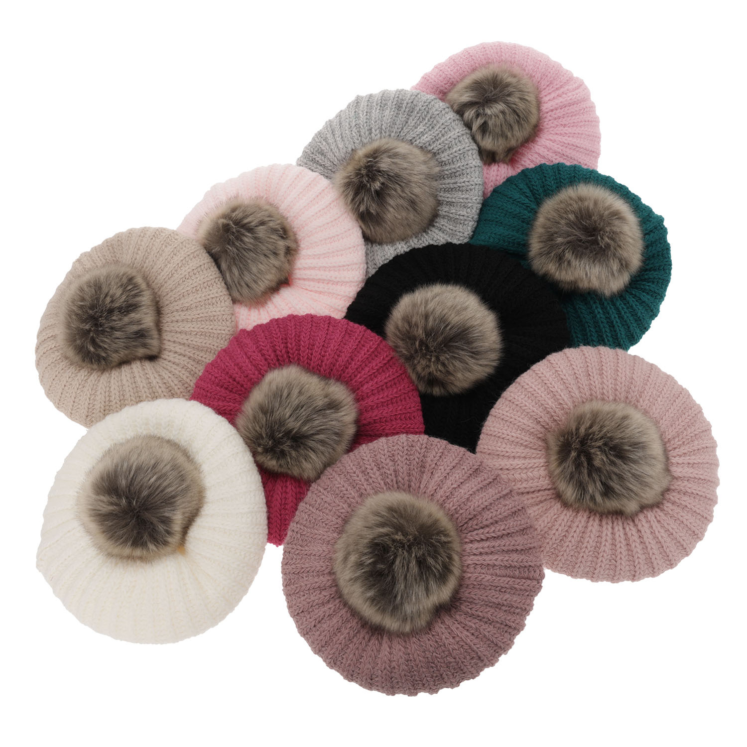 Meisjes winter set muts en buissjaal, roze, met garen pompon, Polinezja