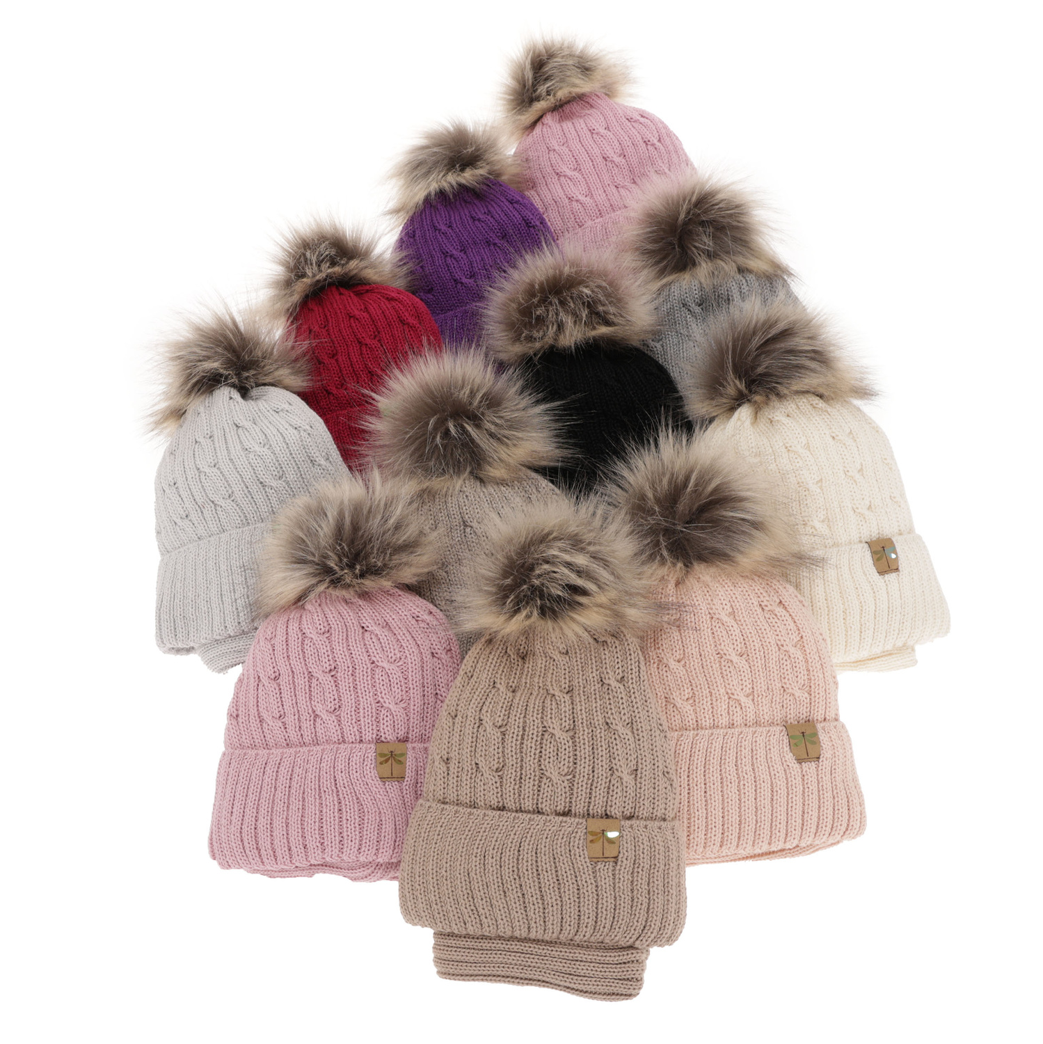 Meisjes winter set muts en buissjaal, amarant, met garen pompon, met merinowol, Aprilia