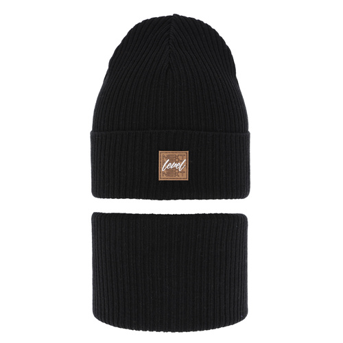 Jongens herfst/lente set muts en buissjaal, puuvillalla, zwart, Fenix