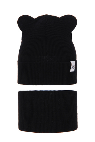 Meisjes herfst/lente set muts en buissjaal, puuvillalla, zwart, Kajra