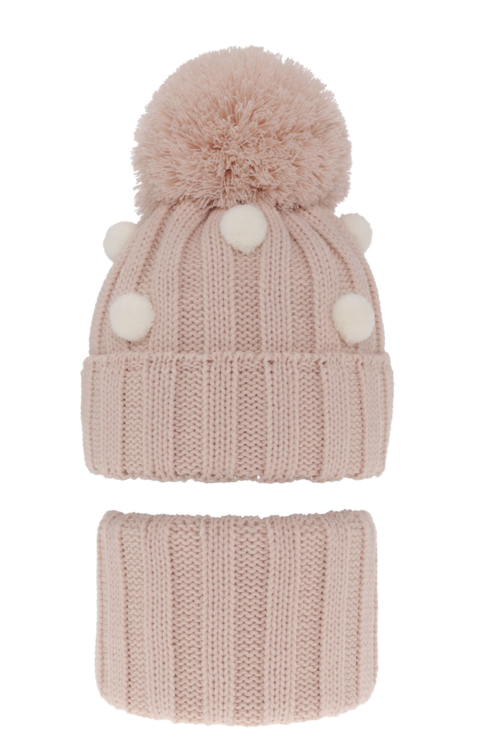 Meisjes winter set muts en buissjaal, roze, met garen pompon, Hekate