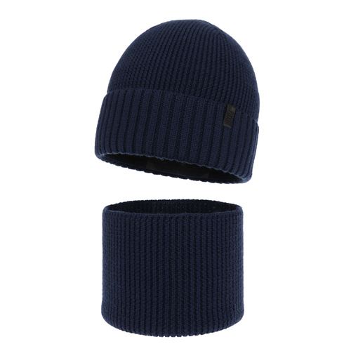 Poikien talvisetti: pipo ja putkihuivi, 100% Merinovilla, merinovillavuorilla, tummansininen Harbin