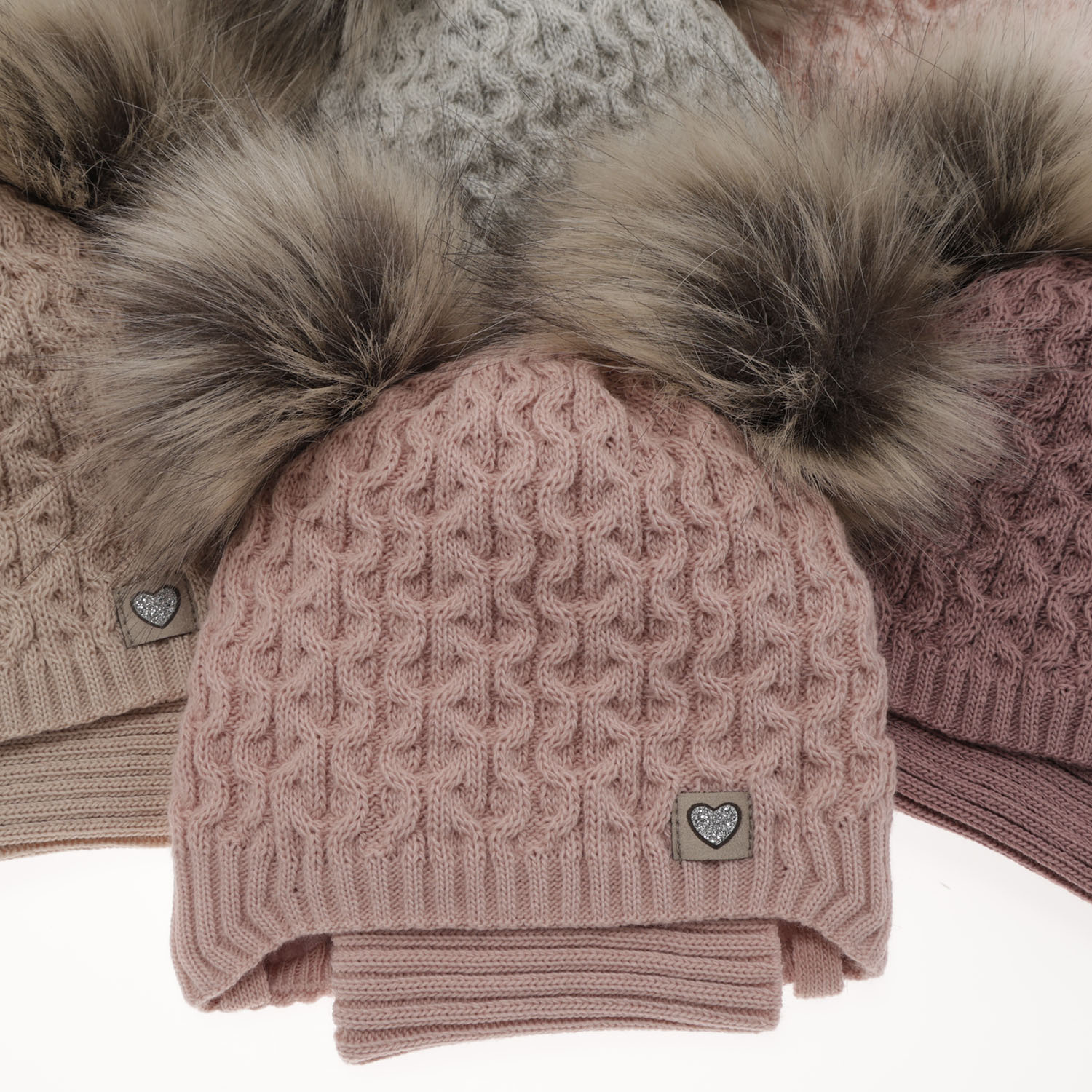 Meisjes winter set muts en buissjaal, lila, met twee pompons, met bindkoorden, Poliana