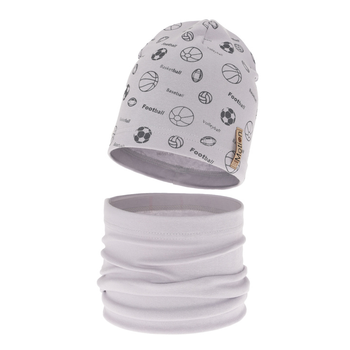 Jongens herfst/lente set muts en buissjaal, grijs, gevoerd met katoen, Paolo