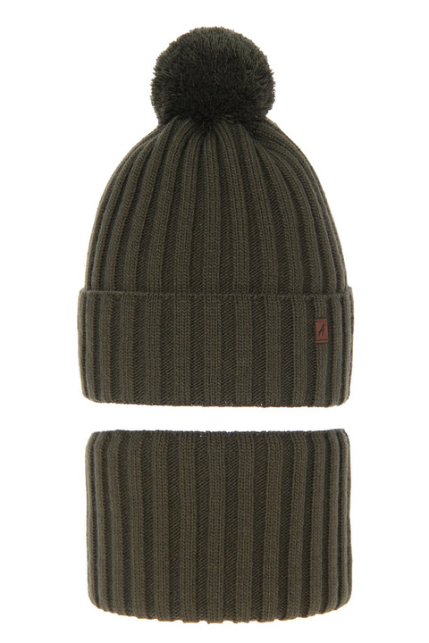 Jongens winter set, khaki, met garen pompon, Wiliam