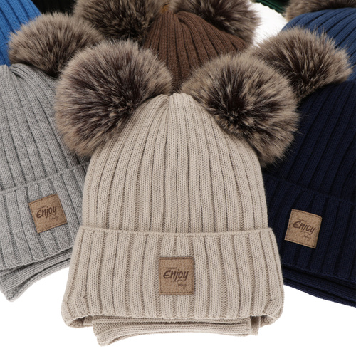 Jongens winter set, groen, met twee pompons garen, met bindkoorden, Orange