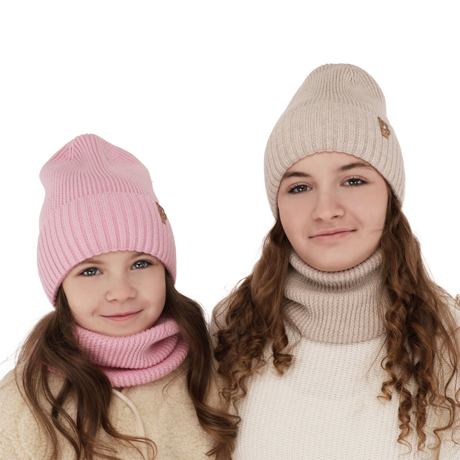 Meisjes winter set muts en buissjaal, roze, 100% Merino Wol, Nelita