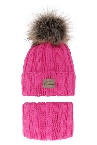 Meisjes winter set, roze, met garen pompon, Kaliope