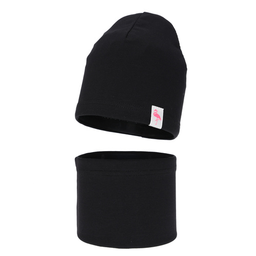 Meisjes herfst/lente set muts en buissjaal, katoen, zwart, Rumilla