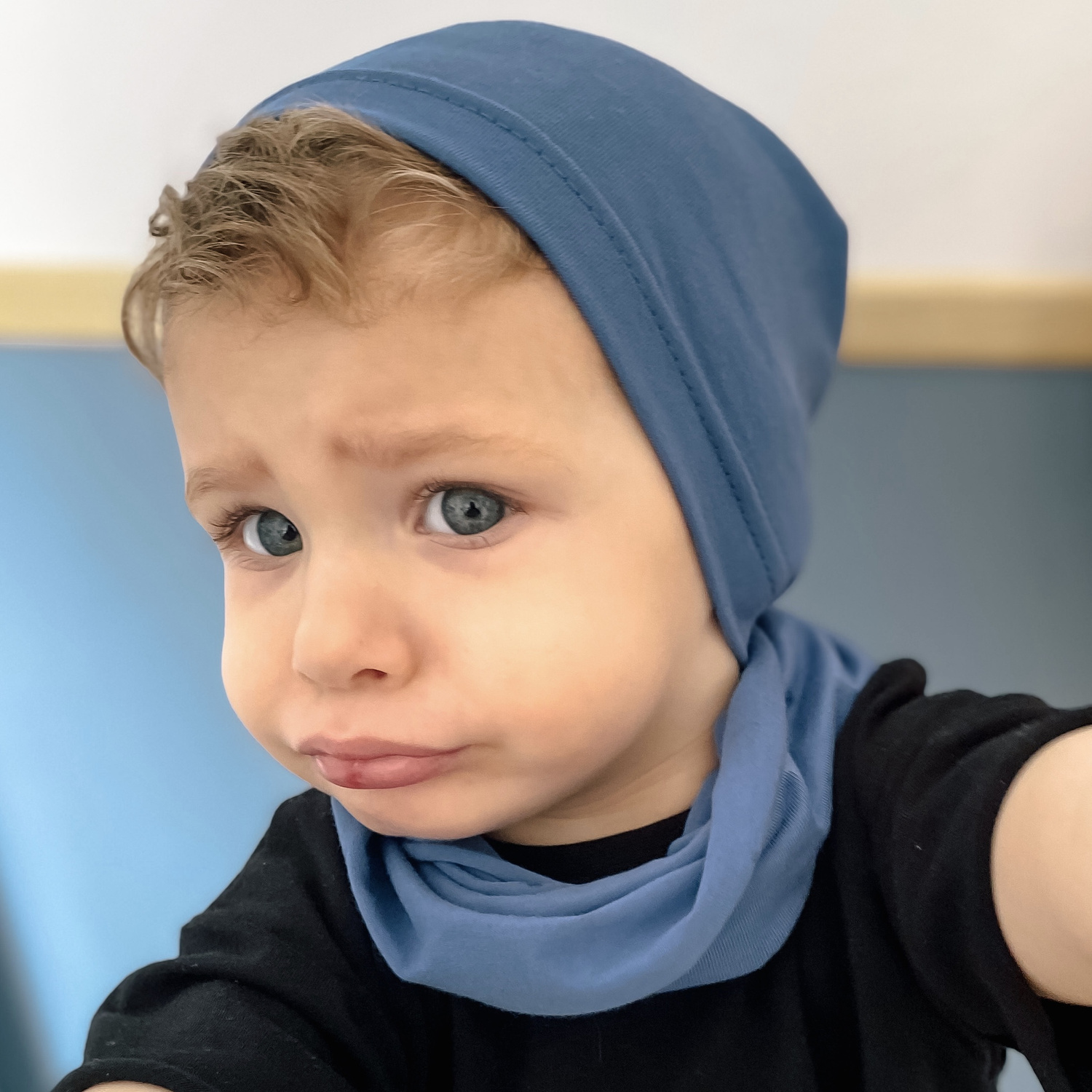 Jongens herfst/lente set muts en buissjaal, zwart, katoenen, Hazel