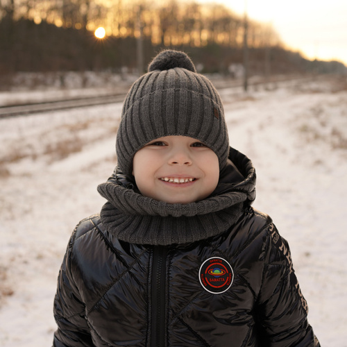 Jongens winter set, bruin, met garen pompon, Wiliam