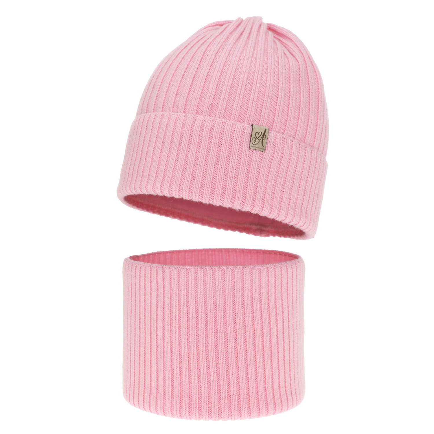 Meisjes winter set muts en buissjaal, roze, 100% Merino Wol, Patricia