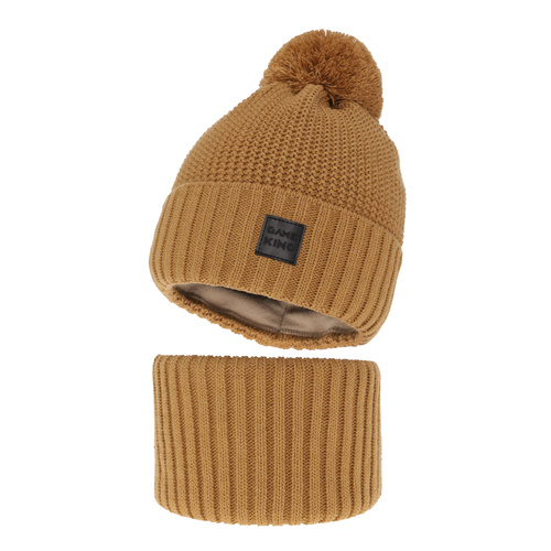 Jongens winter set, camel, Met garen pompon, Conan