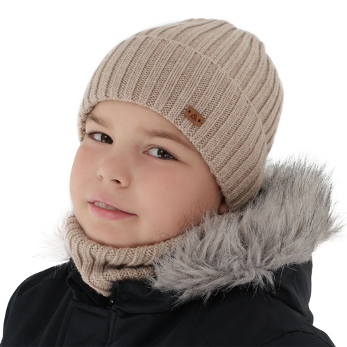 Poikien talvisetti: pipo ja putkihuivi, talvi, beige, 100% Merinovilla, Umberto