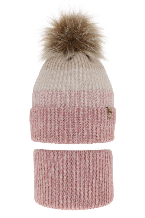 Meisjes winter set, roze, met garen pompon, Gimena