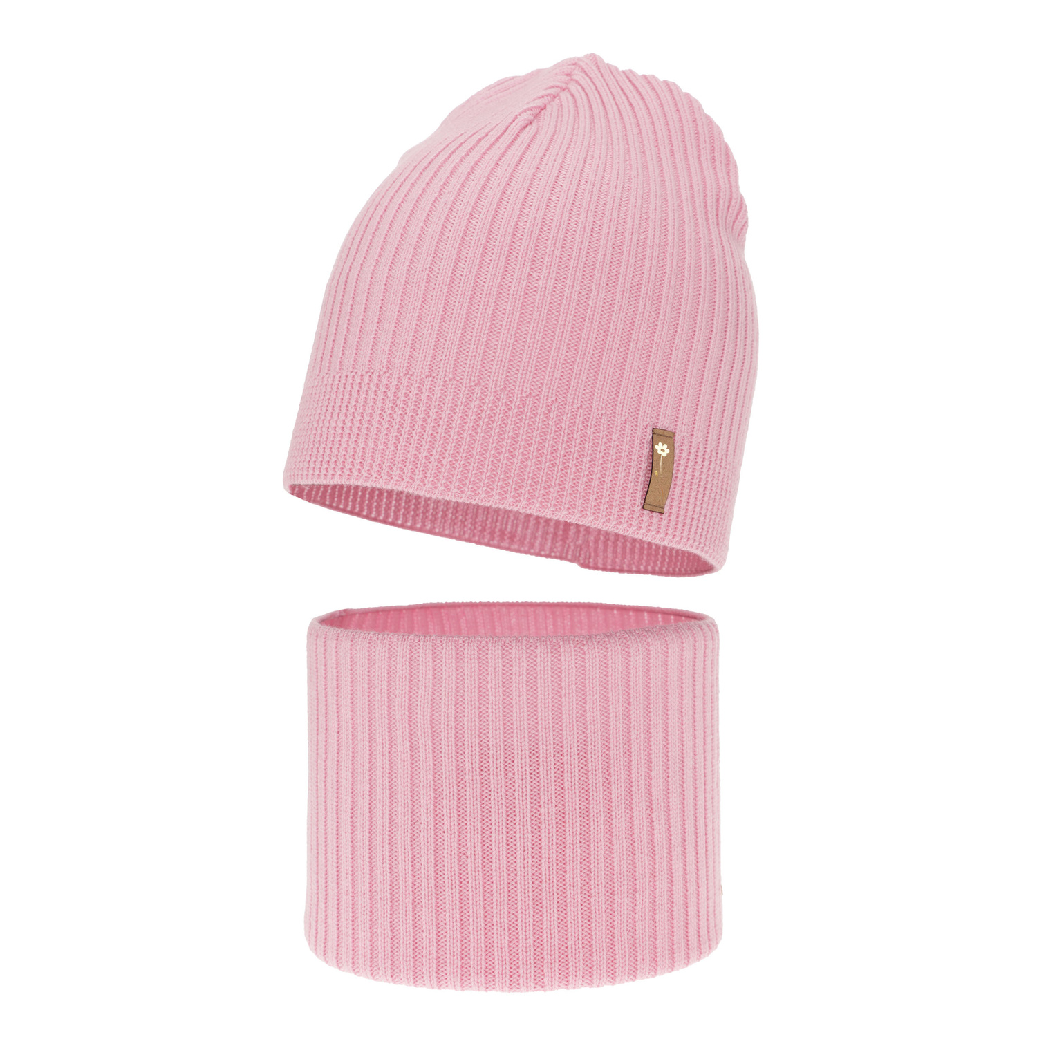 Meisjes herfst/lente set muts en buissjaal, roze, 100% Merino Wol, Chelsie