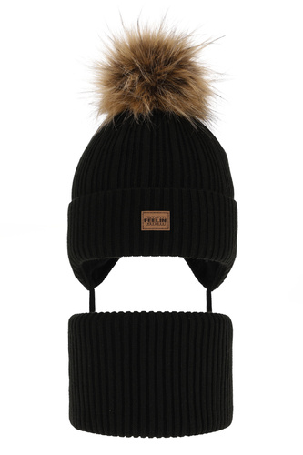Jongens winter set, zwart, met garen pompon, Eger