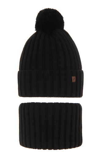 Jongens winter set, zwart, met garen pompon, Wiliam