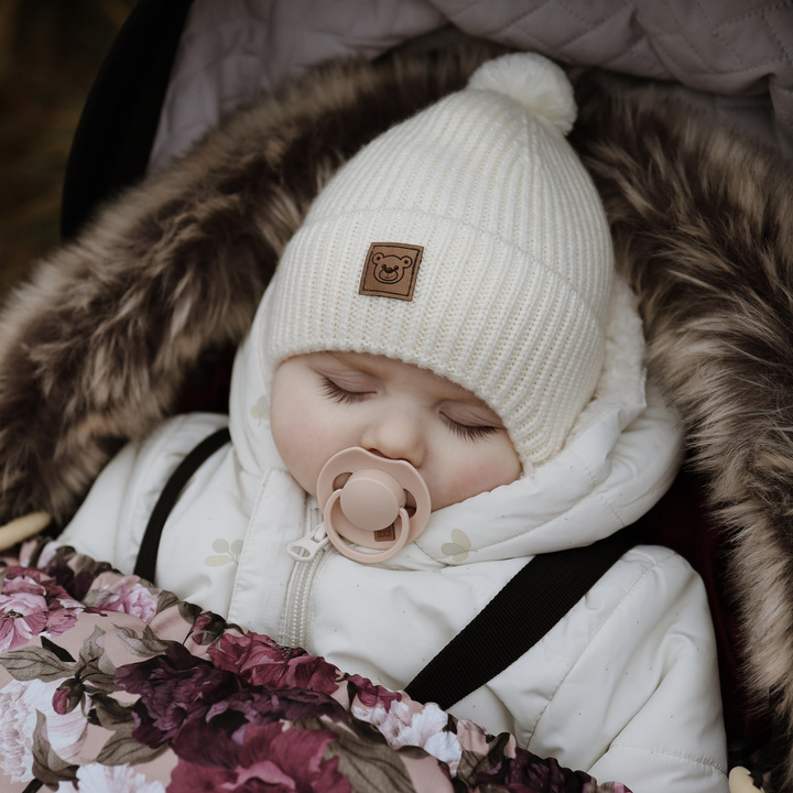 Jongens wintermuts, crème, Met merinowol, Gevoerd met wol, Met bindkoorden, Tofik