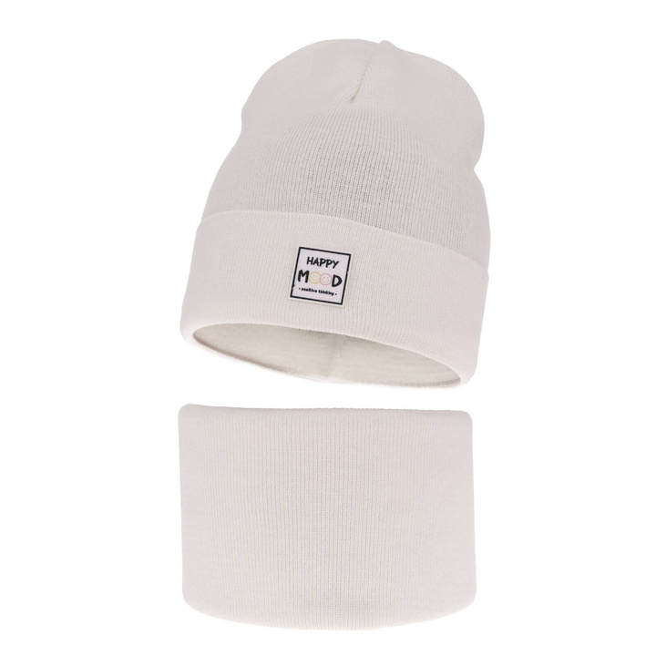 Meisjes herfst/lente set muts en buissjaal, puuvillalla, wit, Mersila