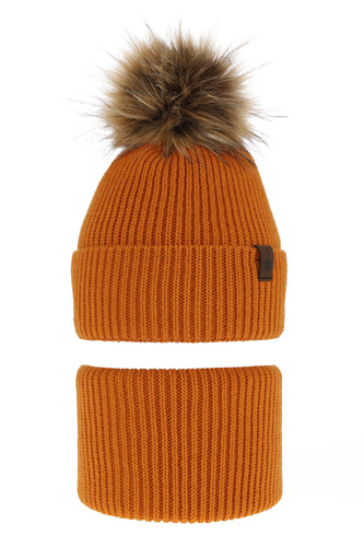 Jongens winter set, oranje, met garen pompon, Modus