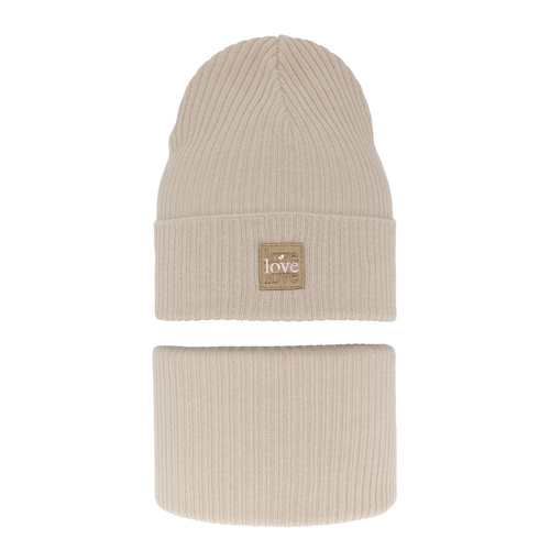 Meisjes herfst/lente set muts en buissjaal, puuvillalla, beige, Furora