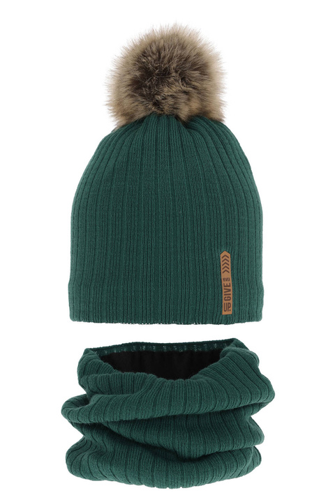 Jongens winter set, groen, met garen pompon, gevoerd met katoen, Kalen