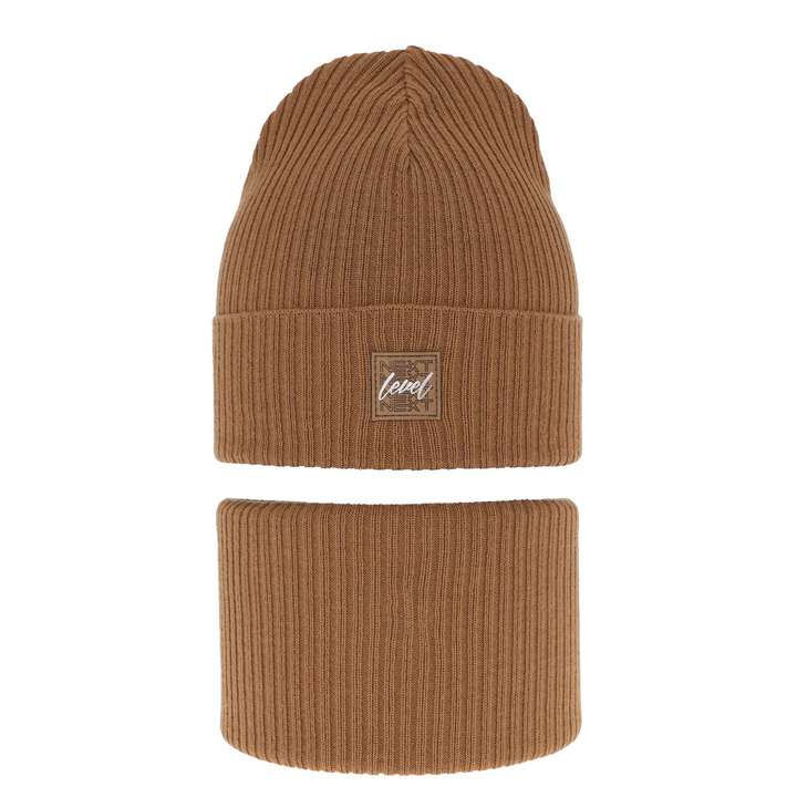 Jongens herfst/lente set muts en buissjaal, puuvillalla, camel, Fenix