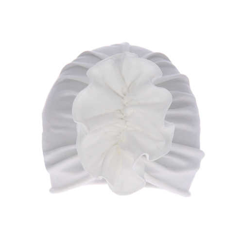 Meisjes herfst/lente muts, creme, katoenen, met decoratieve plooien, Werka