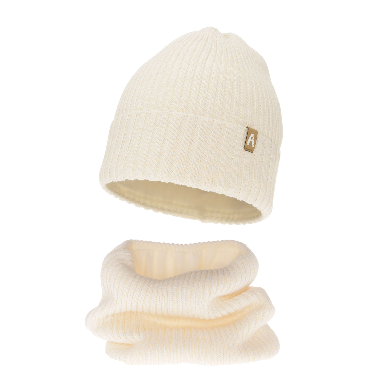 Meisjes winter set muts en buissjaal, kremowy, met merinowol, gevoerd met fleece, Peggy