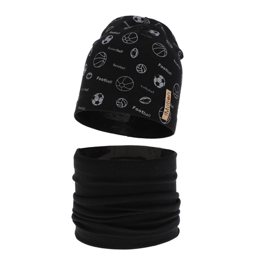 Jongens herfst/lente set muts en buissjaal, zwart, katoenen, Paolo