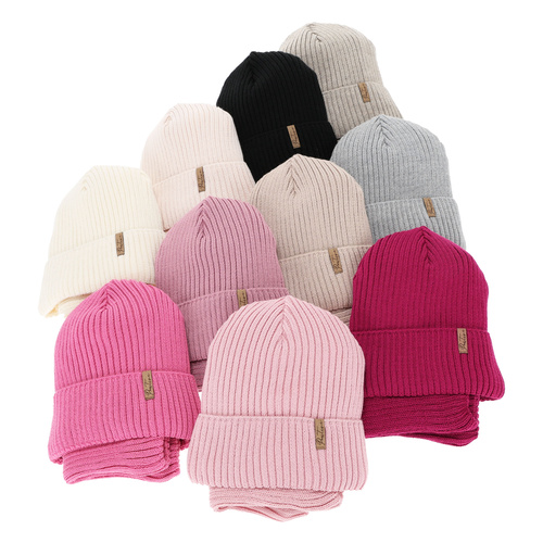 Tyttöjen talvisetti pipo ja putkihuivi puuvillavuorilla, beige, merinovillalla, Odette