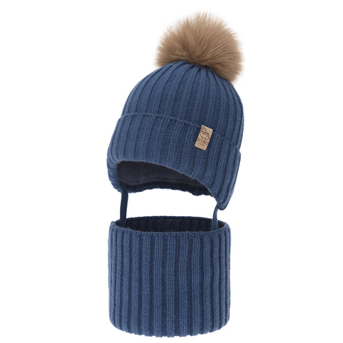 Jongens winter set, blauw, met garen pompon, Bagil