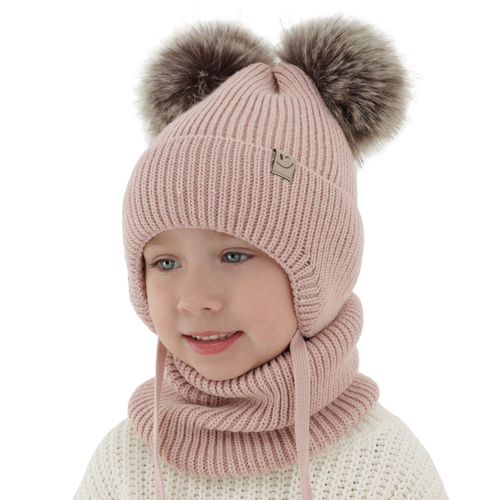 Meisjes winter set, zwart, met twee pompons garen, met bindkoorden, Zori