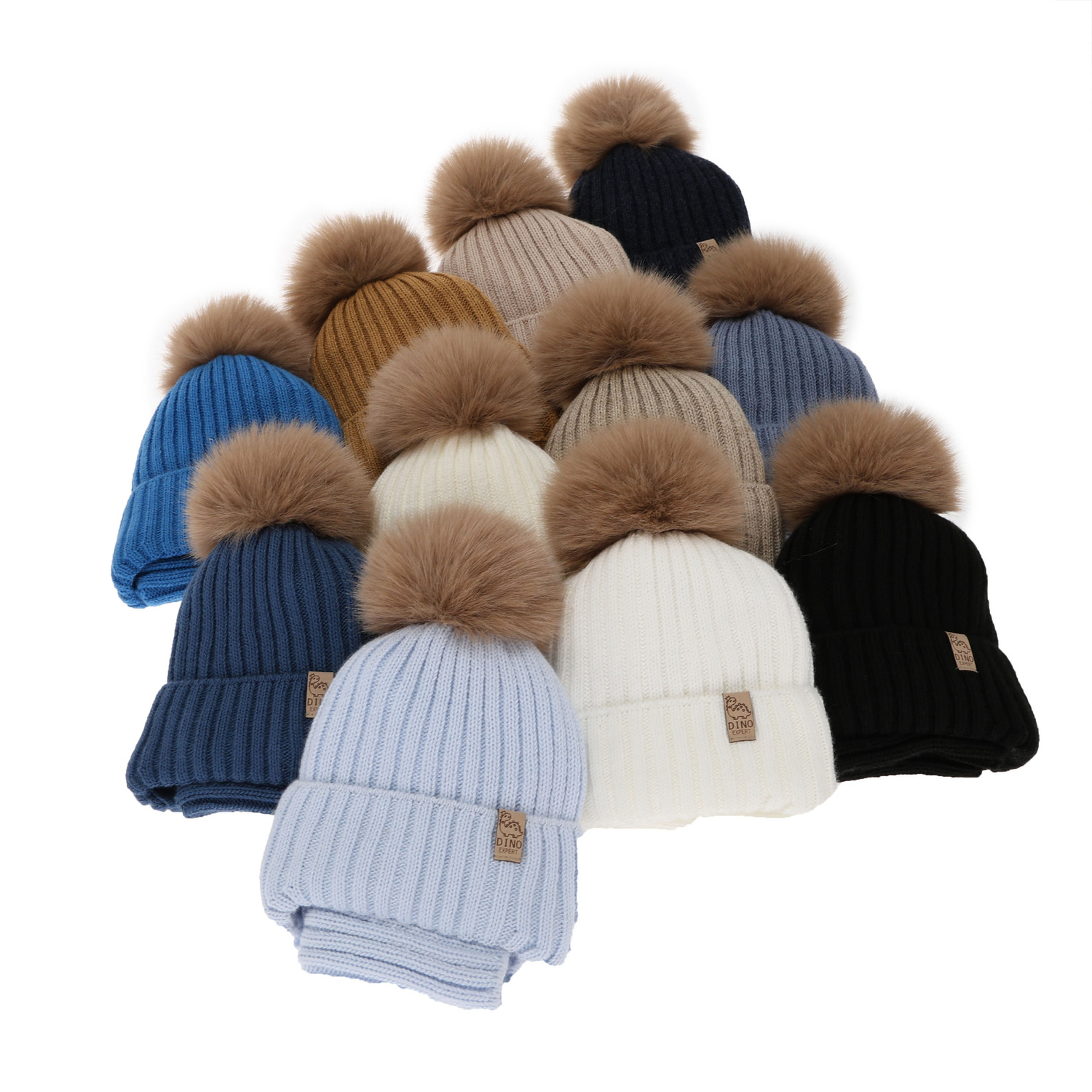 Jongens winter set, beige, met garen pompon, Bagil