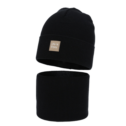 Tyttöjen syys/kevät setti: pipo ja putkihuivi, puuvillalla, musta, Zola