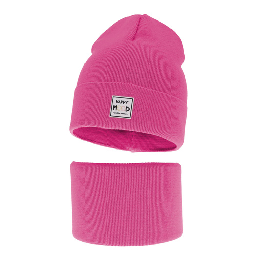 Meisjes herfst/lente set muts en buissjaal, puuvillalla, roze, Mersila