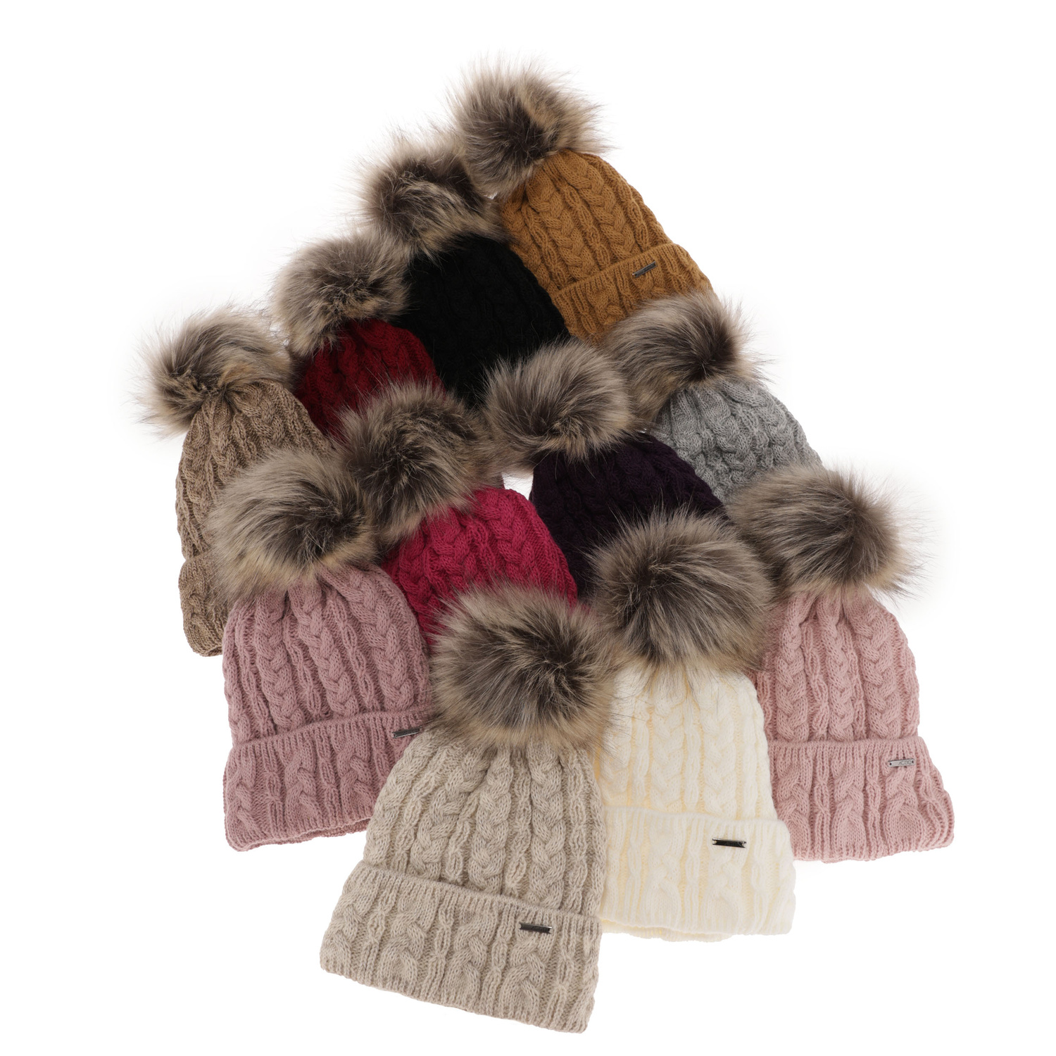 Dames wintermuts, camel, met garen pompon, Omega