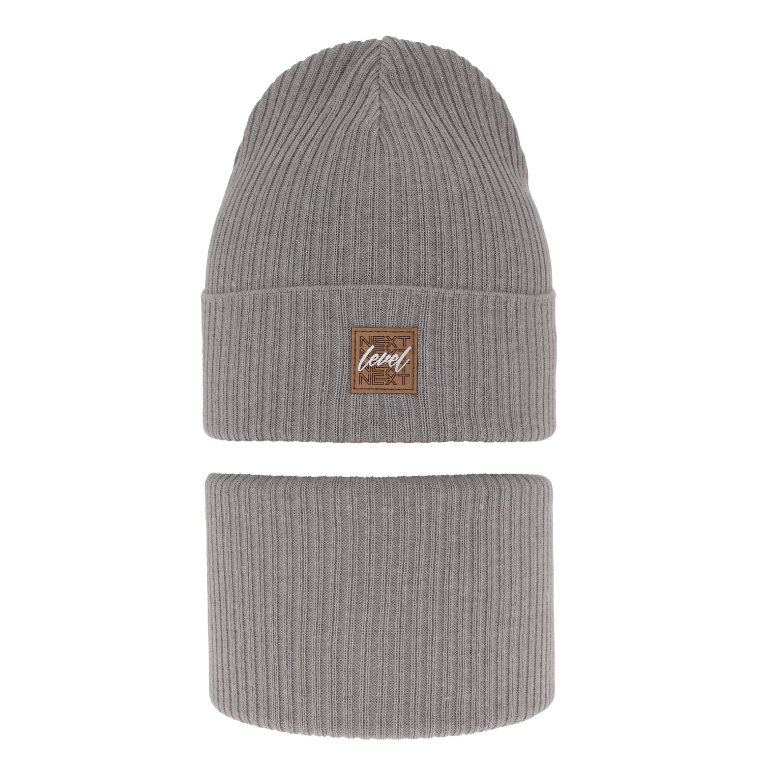 Jongens herfst/lente set muts en buissjaal, puuvillalla, lichtgrijs, Fenix