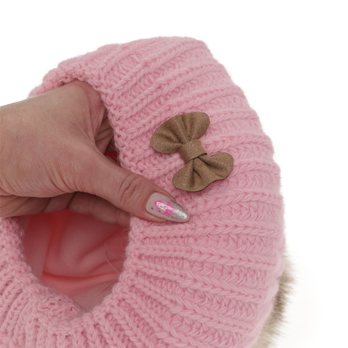 Meisjes winter set muts en buissjaal, beige, met garen pompon, Polinezja