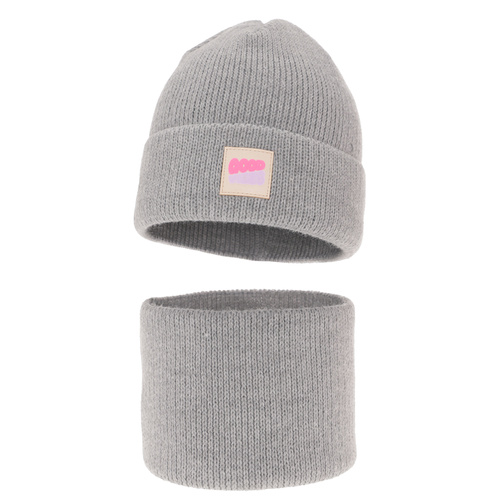 Meisjes winter set muts en buissjaal, grijs, Josephin