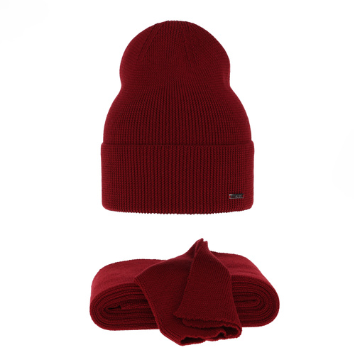 Dames winter set muts en sjaal, bordoux, 100% Merino Wol, Melpomena