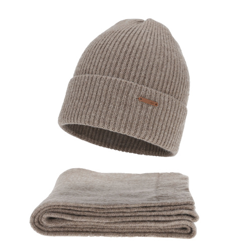 Naisten talvisetti: pipo ja huivi, ciemnobeżowy, merinovillalla, Seala